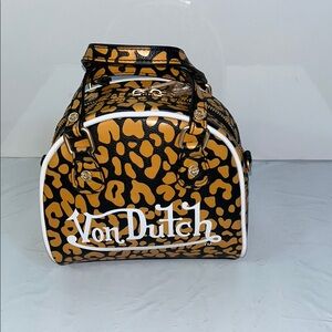 Von Dutch Orange Black Cheetah Print Small Bowling Crossbody Bag (B145)